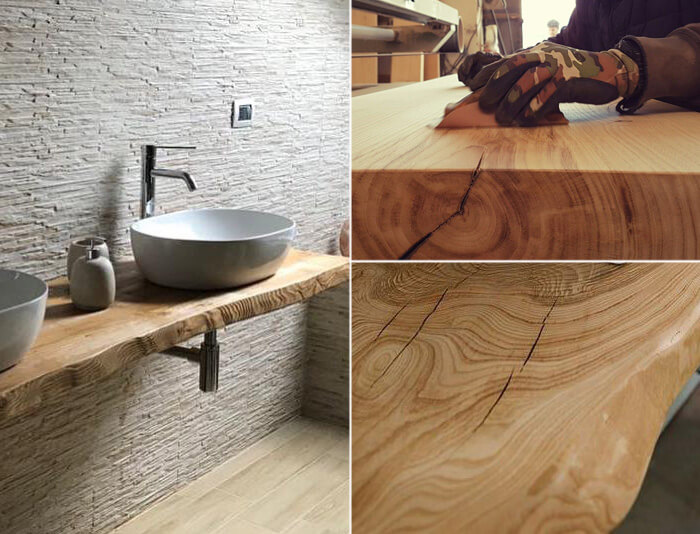 Arredo bagno con base del lavabo in legno personalizzato