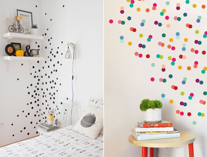 decorare pareti camera bimbi con pois di diverso colore